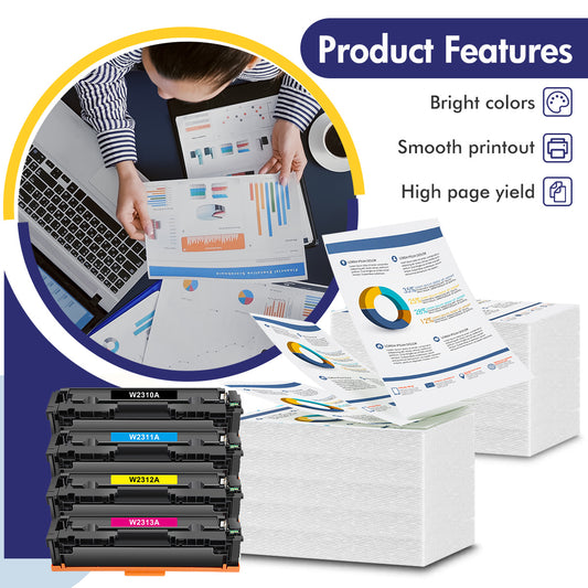 HP Compatible W2310A/W2311A/W2312A/W2313A Toner Cartridge 4-Pack Combo