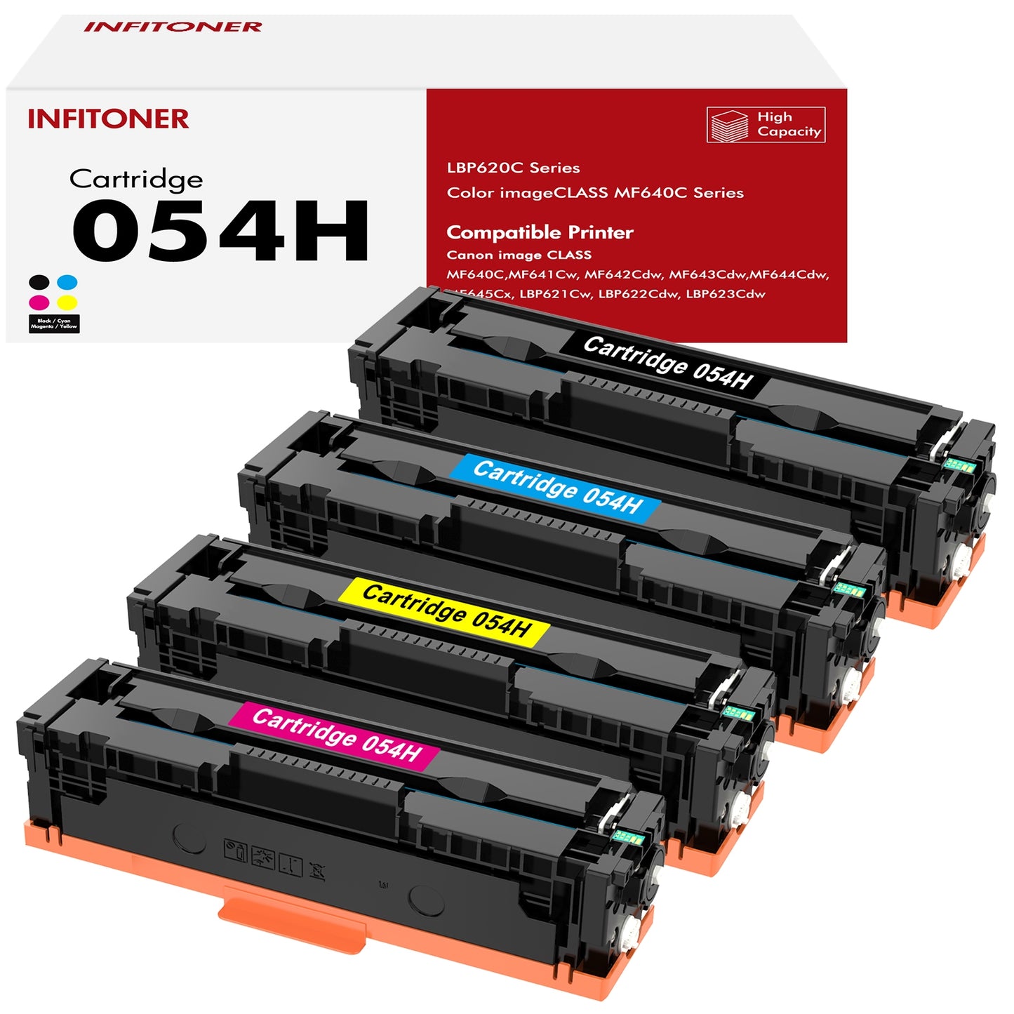 INFITONER Compatible 054 Toner Cartridge Replacement for Canon 054H 054 CRG 054H Color ImageCLASS MF642Cdw MF644Cdw MF641Cw LBP622Cdw MF644 Printer Ink (Black Cyan Magenta Yellow, 4-Pack)